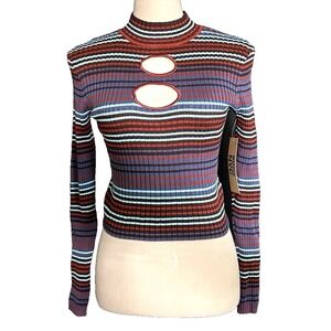 NWT Madden NYC Junior's Cut Out Striped Sweater Size Small 3-5